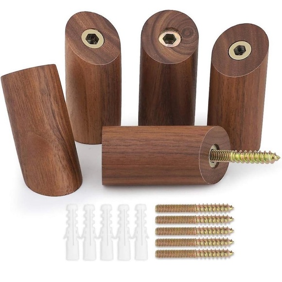 Set of 10 Walnut Wood Modern Wall Hooks NWT - Picture 3 of 15
